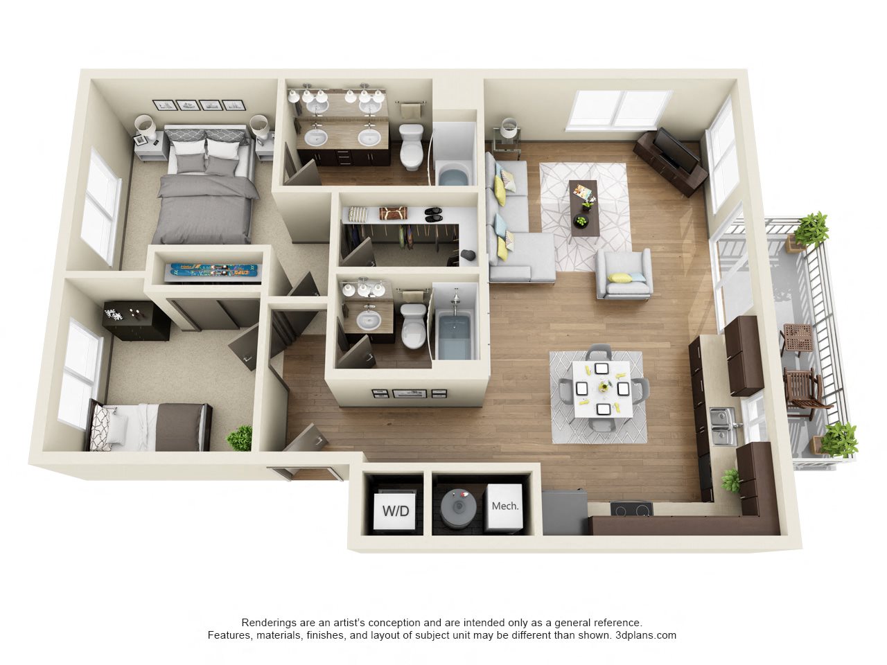 2 Bedroom 2 Bath Floor Plan 2